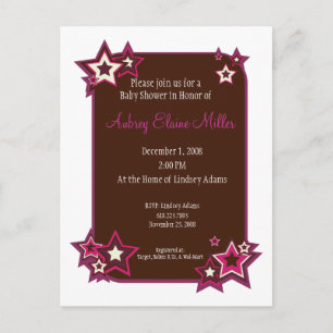 Mauve Stars Baby Shower Invitation Postcard