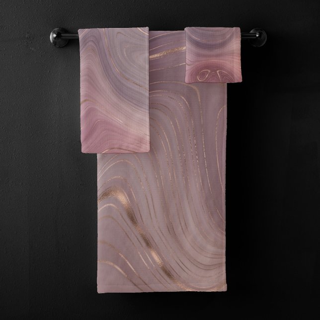 Mauve Strata | Dusty Pink and Rose Gold Agate Bath Towel Set (Creator Uploaded)