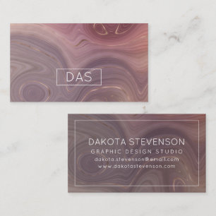 Mauve Strata   Dusty Pink Rose Gold Agate Monogram Business Card