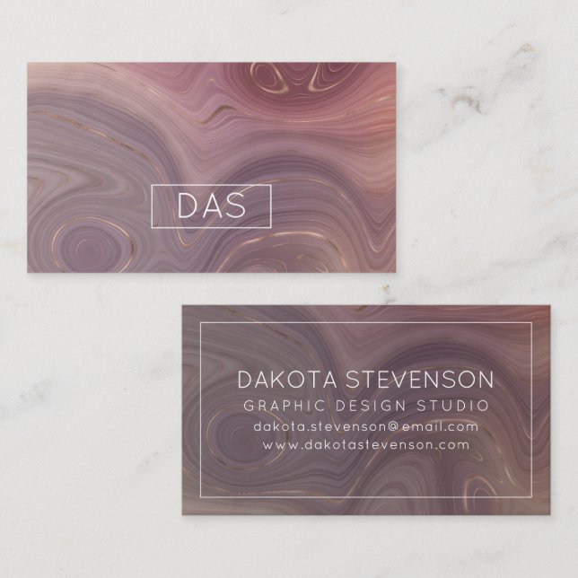 Mauve Strata | Dusty Pink Rose Gold Agate Monogram Business Card (Front/Back)