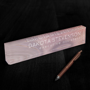 Mauve Strata   Dusty Pink Rose Gold Agate Nameplate