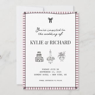 Mauve Striped Border Save The Date Invitation