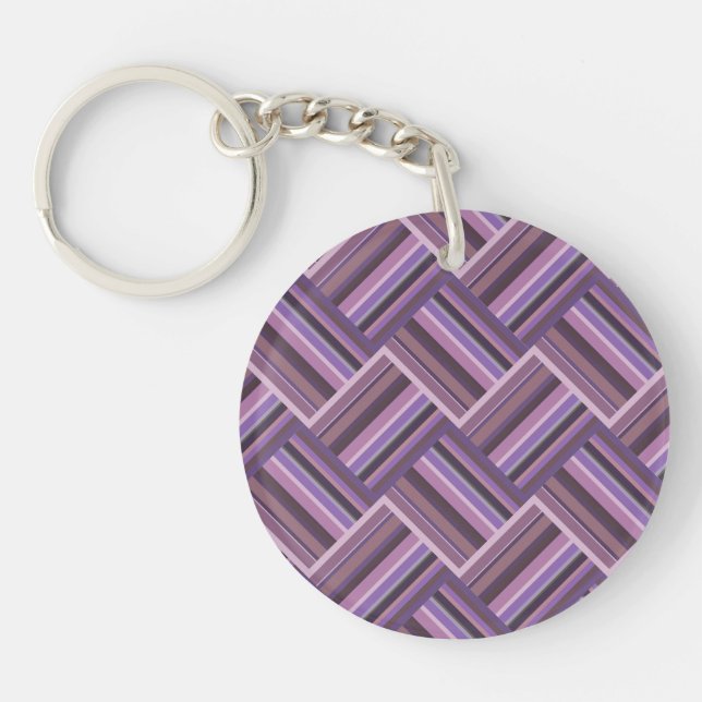 Mauve stripes diagonal weave pattern key ring (Front)