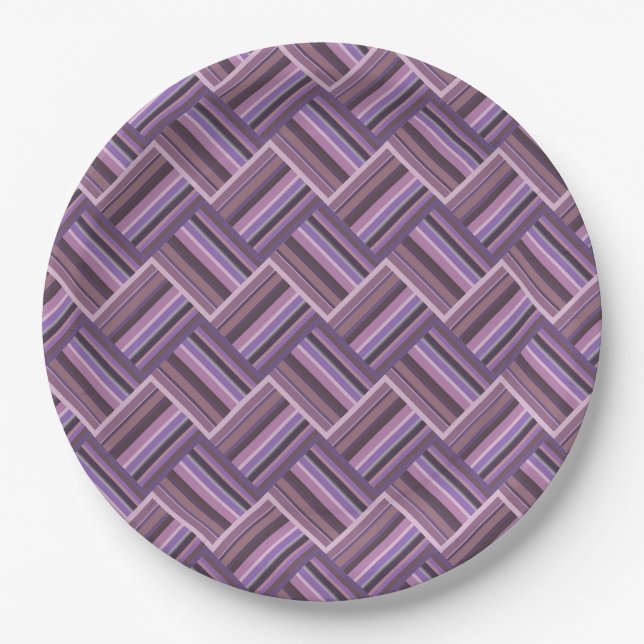 Mauve stripes diagonal weave pattern paper plate (Front)
