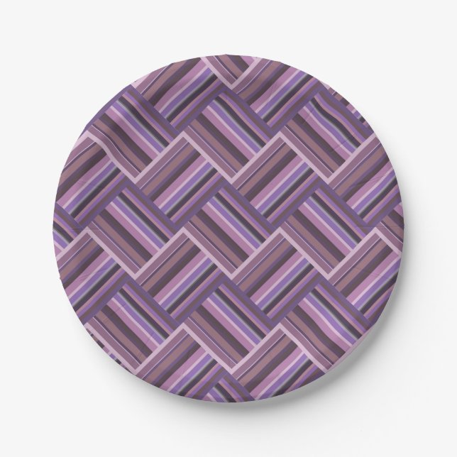 Mauve stripes diagonal weave pattern paper plate (Front)