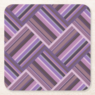 Mauve stripes diagonal weave pattern square paper coaster