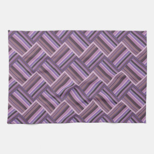Mauve stripes diagonal weave pattern tea towel
