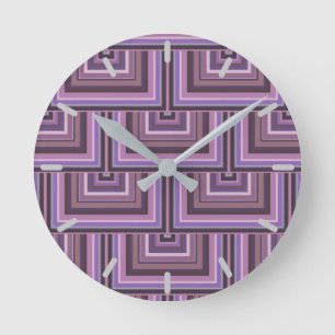 Mauve stripes square scales pattern round clock