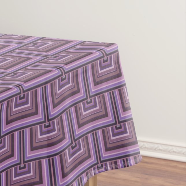 Mauve stripes square scales pattern tablecloth (In Situ)