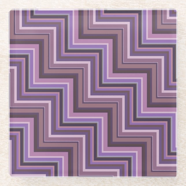 Mauve stripes stairs pattern glass coaster (Front)