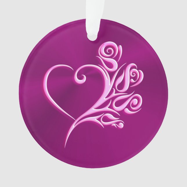 Mauve Stylised Heart and Roses, embossed-effect Ornament (Front)