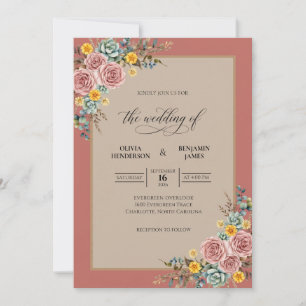 Mauve Succulent Bloom Wedding Invitation