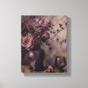 Mauve Table at Five – Floral Still Life Canvas Print