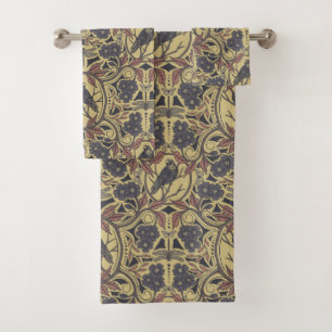 Mauve, Tan & Grey Crow & Dragonfly Floral Bath Towel Set