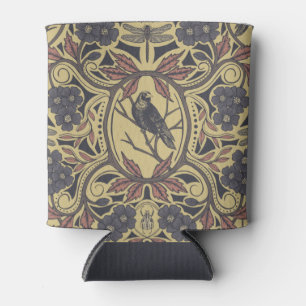 Mauve, Tan & Grey Crow & Dragonfly Floral Can Cooler
