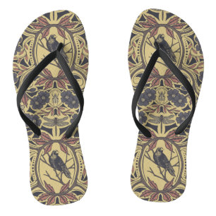 Mauve, Tan & Grey Crow & Dragonfly Floral Flip Flops