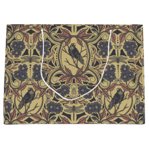 Mauve, Tan & Grey Crow & Dragonfly Floral Large Gift Bag
