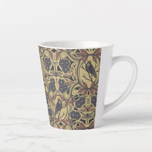 Mauve, Tan & Grey Crow & Dragonfly Floral Latte Mug (Right)