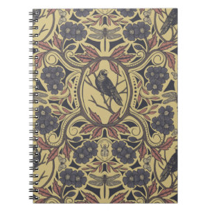 Mauve, Tan & Grey Crow & Dragonfly Floral Notebook
