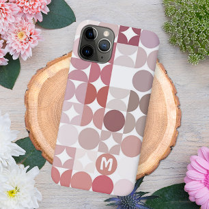 Mauve Taupe Blush Pink Midcentury Circles Pattern iPhone 16 Pro Max Case