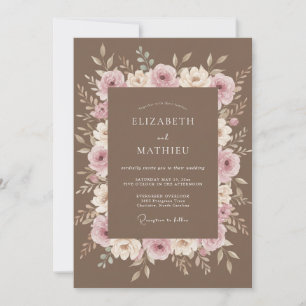 Mauve Taupe Floral Wedding Invitation