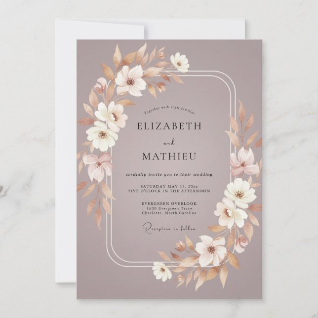 Mauve Taupe Leafy Wedding Invitation (Front)