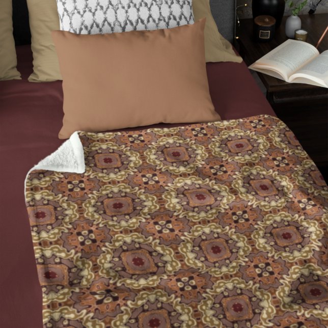 Mauve Taupe Ochre Tan Brown Bohemian Bali Art Fleece Blanket (Creator Uploaded)