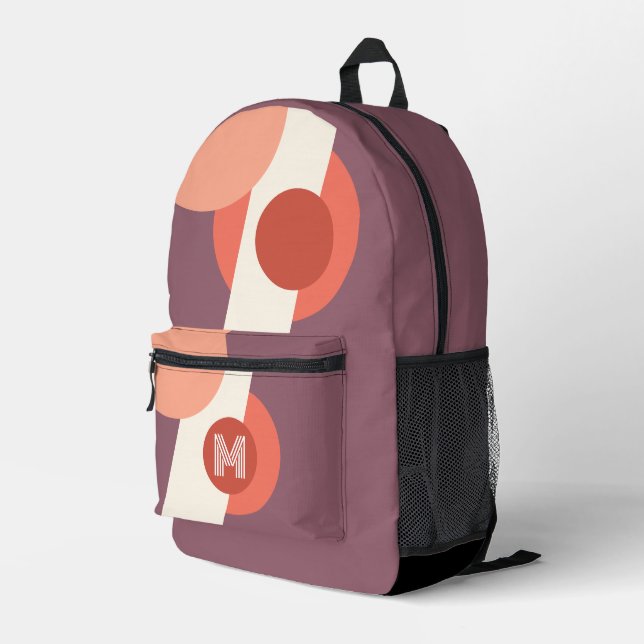 Mauve Taupe Peach Orange Coral Red Retro Shapes Printed Backpack (Back Corner Right)