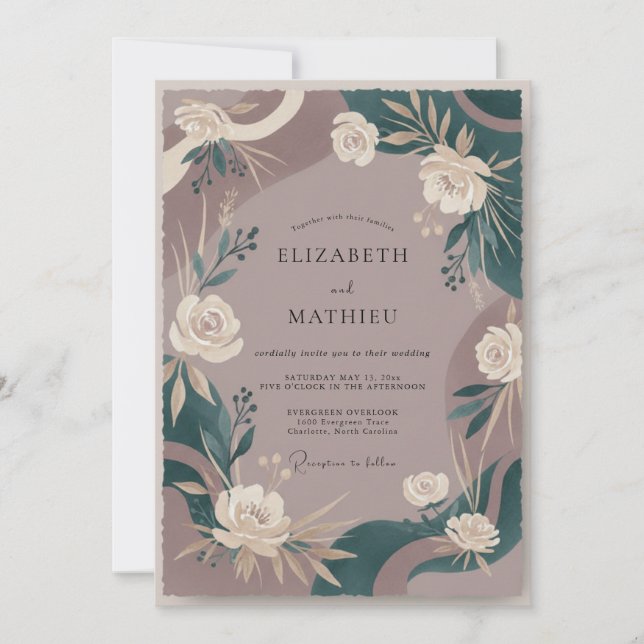 Mauve Teal Foliage Eucalyptus Wedding Invitation (Front)
