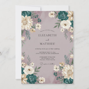 Mauve Teal Painted Wedding Invitation