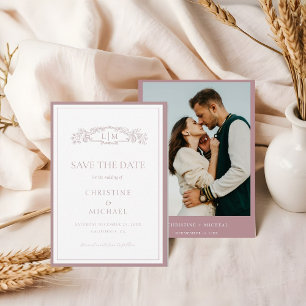 Mauve & Teracotta botanical crest monogram wedding Save The Date