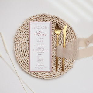 Mauve  Terracotta botanical crest monogram wedding Menu