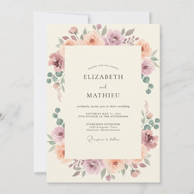 Mauve Terracotta Peony Wedding Invitation (Front)