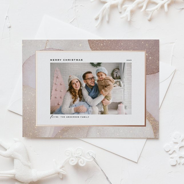 Mauve Tones and Glitter Accents Photo Christmas Foil Holiday Card (Blush, Mauve & Neutral Tones with Glitter Accents Photo Christmas Foil Holiday Card)