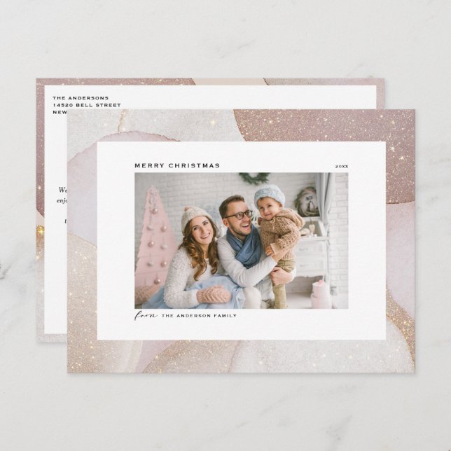 Mauve Tones and Glitter Accents Photo Christmas Holiday Postcard (Front/Back)