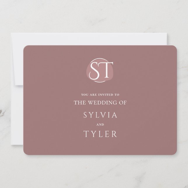 Mauve Typography Crest Monogram Wedding Invitation (Front)