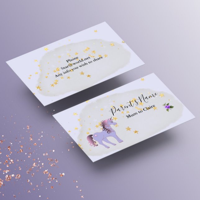 Mauve Unicorn and Gold Stars Business Card (Creator Uploaded)