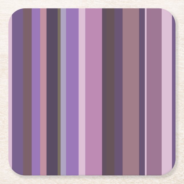 Mauve vertical stripes square paper coaster (Front)