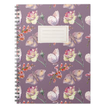 Mauve Vintage Botanical Butterfly Notebook