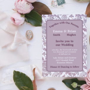 Mauve vintage floral  invitation