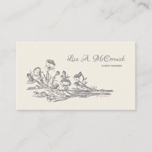 Mauve Vintage Flowers Custom Business Card v1 (Front)