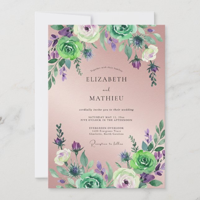 Mauve Violet Foliage Eucalyptus Wedding Invitation (Front)