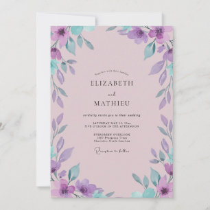 Mauve Violet Leafy Wedding Invitation