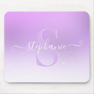 Mauve Violet Shimmer Sparkle Glitter Monogram Mouse Mat