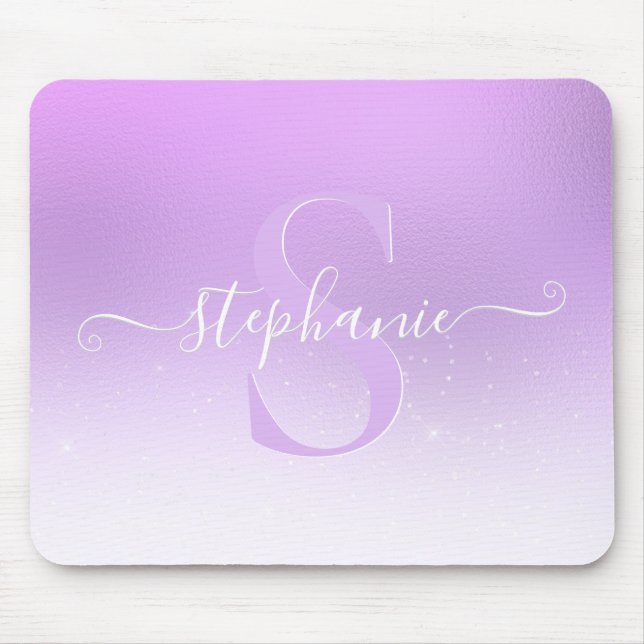 Mauve Violet Shimmer Sparkle Glitter Monogram Mouse Mat (Front)