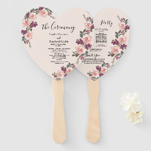 Mauve Watercolor Floral Wedding Ceremony Program   Hand Fan
