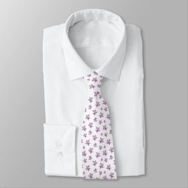 Mauve Watercolor Maple Leaf Pattern Tie (Tied)