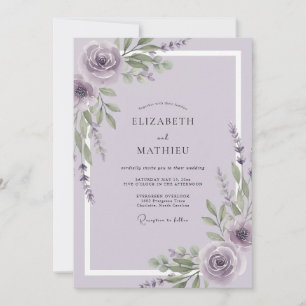 Mauve Watercolor Rose Wedding Invitation