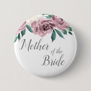 Mauve Watercolor Roses Floral Mother of the Bride 6 Cm Round Badge