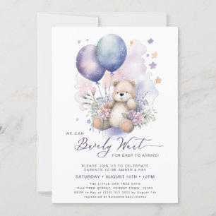 Mauve We Can Bearly Wait Girl Baby Shower Invitation